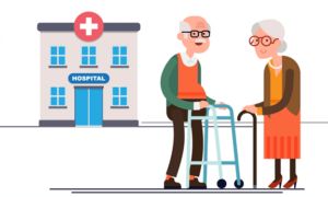 Senior Citizen Health Insurance Two senior citizen near hospital